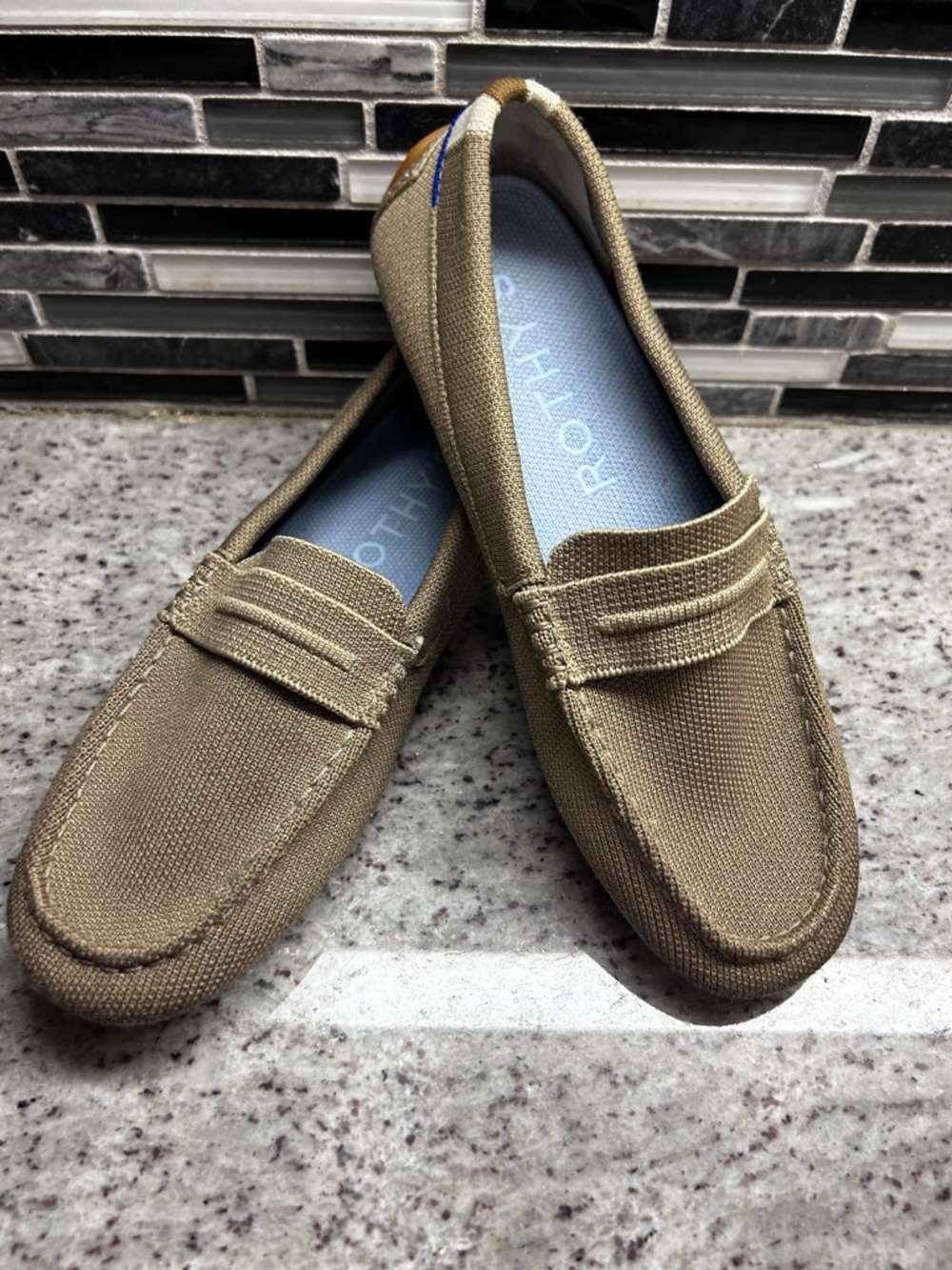 Rothy's Womens Driver Khaki/Tan Canvas Penny Loafers size 6.5